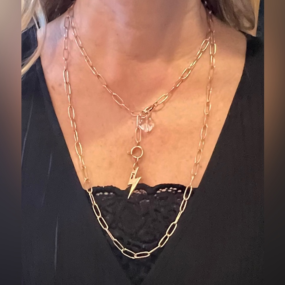 Katia Designs Gold lightning bolt 42" adjustable necklace w/crystal heart